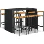 Bartisch und Gartenhocker 7 Stück Akazienholz PE Rattan schwarz von vidaXL, Gartensets - Ref: Foro24-3187702, Preis: 469,40 €...