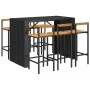 Bartisch und Gartenhocker 7 Stück Akazienholz PE Rattan schwarz von vidaXL, Gartensets - Ref: Foro24-3187702, Preis: 469,40 €...