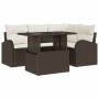 Conjunto de sofá de jardín con cojín 5 pcs Marrón Poliratán
