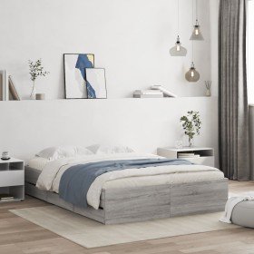 Cama con cajones madera ingeniería gris Sonoma 120x190 cm en Camas y somieres | Comprar online en Foro24