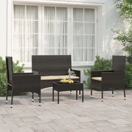 Gartenset mit Kissen 4-teilig aus schwarzem synthetischem Rattan von vidaXL, Gartensets - Ref: Foro24-319496, Preis: 179,71 €...