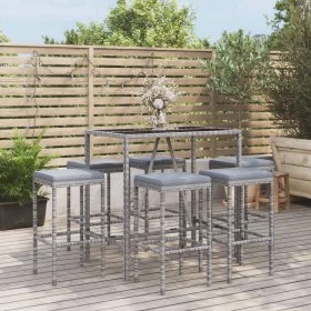 Hoher Gartentisch und Hocker und Kissen 7 Stk. PE Rattangrau von vidaXL, Gartensets - Ref: Foro24-3187636, Preis: 297,10 €, R...