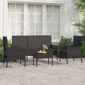 Juego de jardín con cojines 4 piezas ratán sintético negro de vidaXL, Conjuntos de jardín - Ref: Foro24-319502, Precio: 193,21 €