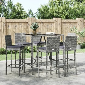 Garden table and high stools and cushions 7 pieces gray PE rattan by vidaXL, Garden sets - Ref: Foro24-3187646, Price: 406,34...