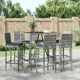 Mesa y taburetes altos jardín y cojines 7 pzas ratán PE gris de vidaXL, Conjuntos de jardín - Ref: Foro24-3187646, Precio: 40...