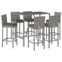 Garden table and high stools and cushions 7 pieces gray PE rattan by vidaXL, Garden sets - Ref: Foro24-3187646, Price: 406,69...