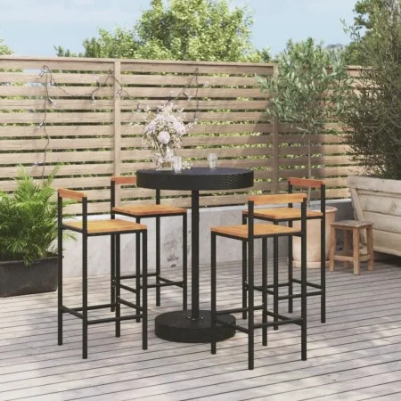 Bartisch und Gartenhocker 5 Stück Akazienholz PE Rattan schwarz von vidaXL, Gartensets - Ref: Foro24-3187720, Preis: 258,42 €...