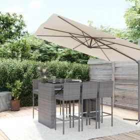 Garden table and high stools and cushions 7 pieces gray PE rattan by vidaXL, Garden sets - Ref: Foro24-3187628, Price: 513,14...