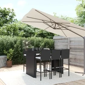 Garden table and high stools and cushions 7 pieces black PE rattan by vidaXL, Garden sets - Ref: Foro24-3187627, Price: 589,9...