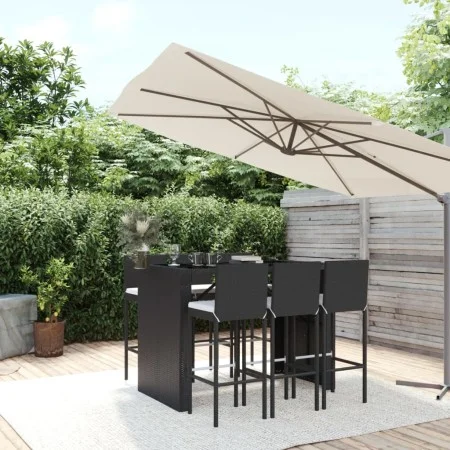 Garden table and high stools and cushions 7 pieces black PE rattan by vidaXL, Garden sets - Ref: Foro24-3187627, Price: 589,9...