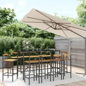 Tisch und hohe Hocker Garten 11-teilig aus Holz und schwarzem PE-Rattan von vidaXL, Gartensets - Ref: Foro24-3187698, Preis: ...