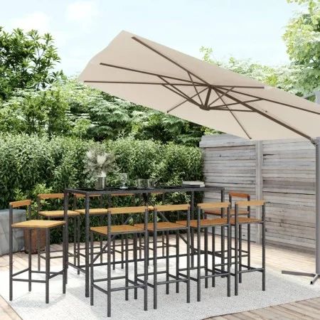 Mesa y taburetes altos jardín 11 pzas madera y ratán PE negro by vidaXL, Garden sets - Ref: Foro24-3187698, Price: 531,20 €, ...