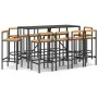 Mesa y taburetes altos jardín 11 pzas madera y ratán PE negro by vidaXL, Garden sets - Ref: Foro24-3187698, Price: 531,20 €, ...