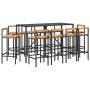 Mesa y taburetes altos jardín 11 pzas madera y ratán PE negro by vidaXL, Garden sets - Ref: Foro24-3187698, Price: 537,69 €, ...