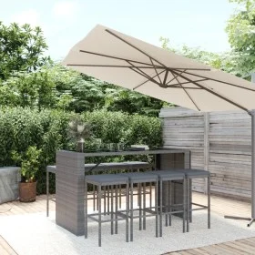 Garden table and high stools 9 pieces and gray PE rattan cushions by vidaXL, Garden sets - Ref: Foro24-3187624, Price: 427,53...