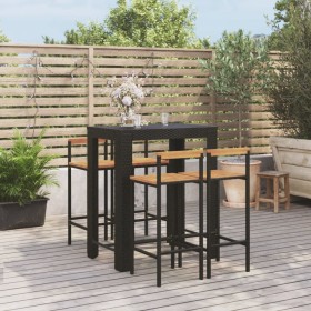 Mesa bar y taburetes jardín 5 pzas madera acacia ratán PE negro de vidaXL, Conjuntos de jardín - Ref: Foro24-3187712, Precio:...