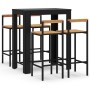Mesa bar y taburetes jardín 5 pzas madera acacia ratán PE negro