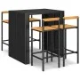 Bartisch und Gartenhocker 5 Stück Akazienholz PE Rattan schwarz von vidaXL, Gartensets - Ref: Foro24-3187700, Preis: 352,67 €...