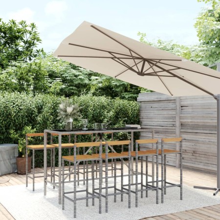 Bar table and garden stools 9 pieces acacia wood PE rattan gray by vidaXL, Garden sets - Ref: Foro24-3187697, Price: 458,58 €...