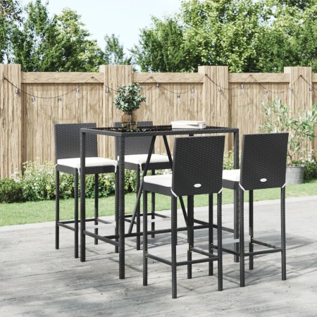 Hoher Gartentisch und Hocker 5 Stück und Kissen PE Rattan schwarz von vidaXL, Gartensets - Ref: Foro24-3187643, Preis: 401,45...