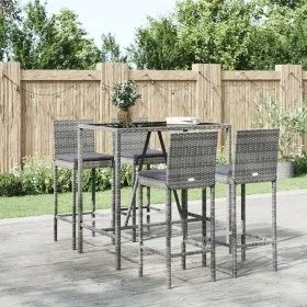 5-teiliger Gartentisch und hohe Hocker mit grauen PE-Rattankissen von vidaXL, Gartensets - Ref: Foro24-3187644, Preis: 408,08...
