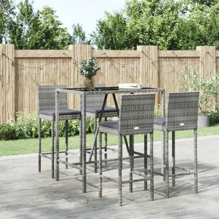 5-teiliger Gartentisch und hohe Hocker mit grauen PE-Rattankissen von vidaXL, Gartensets - Ref: Foro24-3187644, Preis: 407,85...