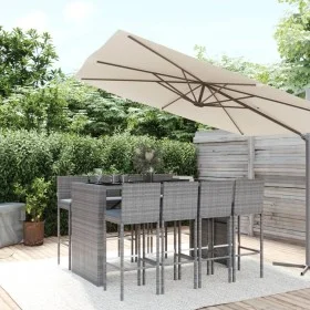 Garden table and high stools 9 pieces and gray PE rattan cushions by vidaXL, Garden sets - Ref: Foro24-3187630, Price: 734,81...