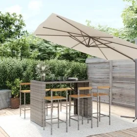 Bartisch und Gartenhocker 7 Stück Akazienholz PE Rattan grau von vidaXL, Gartensets - Ref: Foro24-3187703, Preis: 473,70 €, R...