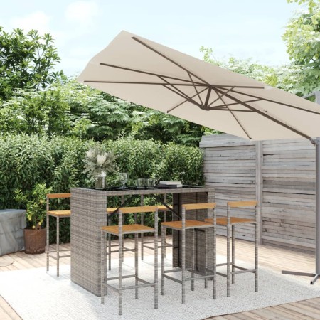 Bartisch und Gartenhocker 7 Stück Akazienholz PE Rattan grau von vidaXL, Gartensets - Ref: Foro24-3187703, Preis: 479,98 €, R...
