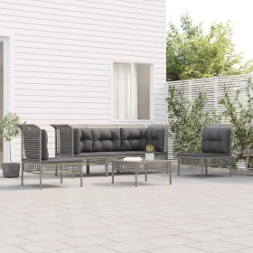 Set de muebles de jardín 6 pzas y cojines ratán sintético gris