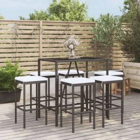Garden table and high stools and cushions 7 pieces black PE rattan by vidaXL, Garden sets - Ref: Foro24-3187635, Price: 298,1...