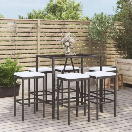 Garden table and high stools and cushions 7 pieces black PE rattan by vidaXL, Garden sets - Ref: Foro24-3187635, Price: 298,1...
