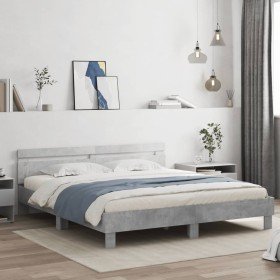 Cama con cabecero madera de ingeniería gris hormigón 180x200 cm Cama con cabecero madera de ingeniería gris hormigón 180x200 cm