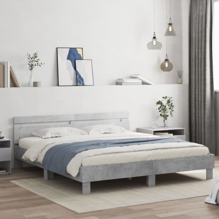 Cama con cabecero madera de ingeniería gris hormigón 160x200 cm