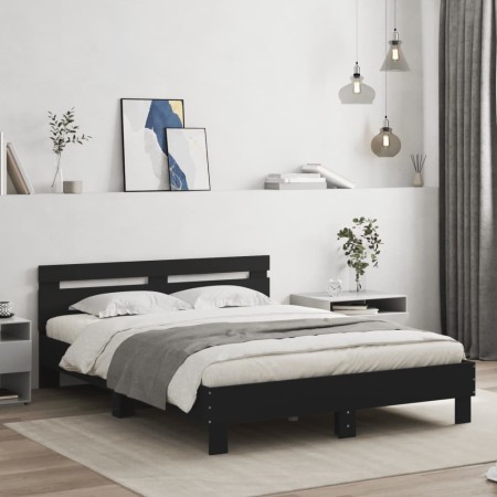 Estructura cama con cabecero madera ingeniería negro 150x200 cm