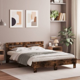 Cama con cabecero madera de ingeniería roble ahumado 150x200 cm