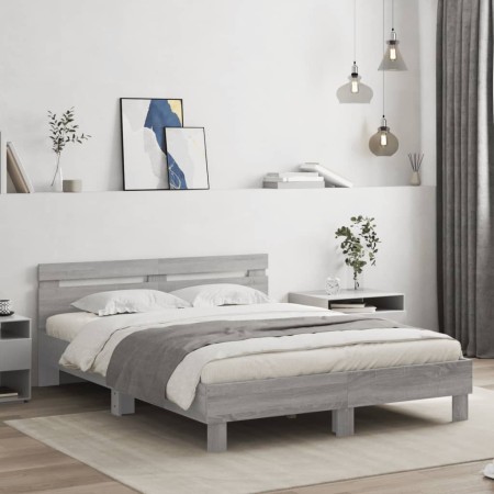 Cama con cabecero madera de ingeniería gris Sonoma 150x200 cm