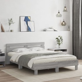 Cama con cabecero madera de ingeniería gris Sonoma 140x200 cm