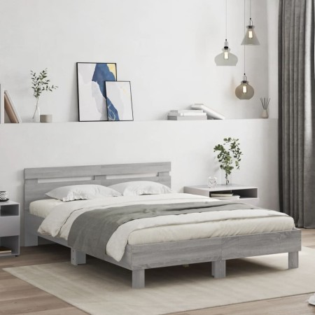 Cama con cabecero madera de ingeniería gris Sonoma 140x200 cm