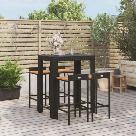 Bar table and garden stools 5 pieces acacia wood PE rattan black by vidaXL, Garden sets - Ref: Foro24-3187708, Price: 291,27 ...