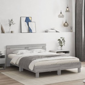 Cama con cabecero madera de ingeniería gris Sonoma 140x190 cm