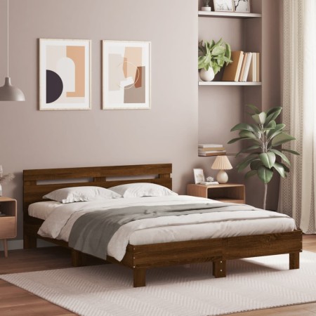 Cama con cabecero madera de ingeniería marrón roble 140x190 cm