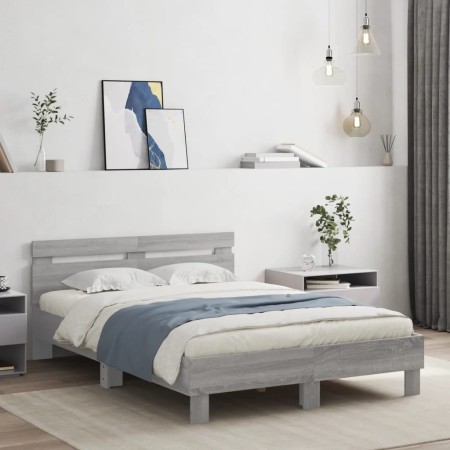 Cama con cabecero madera de ingeniería gris Sonoma 120x190 cm