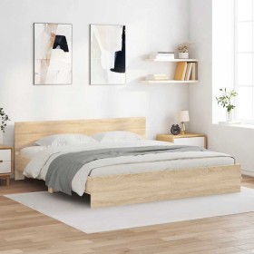 Estructura de cama con cabecero roble Sonoma 200x200 cm