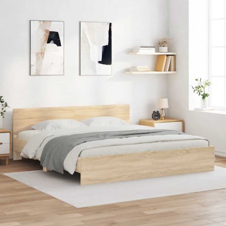 Estructura de cama con cabecero roble Sonoma 200x200 cm