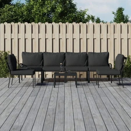 7-teiliges Gartenmöbelset aus Stahl mit grauen Kissen von vidaXL, Gartensets - Ref: Foro24-3187949, Preis: 592,07 €, Rabatt: %