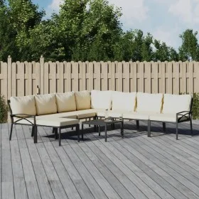 9-teiliges Gartenmöbelset aus Stahl mit sandfarbenen Kissen von vidaXL, Gartensets - Ref: Foro24-3187960, Preis: 782,60 €, Ra...