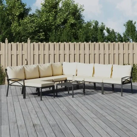 9-piece steel garden furniture set with sand-colored cushions by vidaXL, Garden sets - Ref: Foro24-3187960, Price: 819,00 €, ...