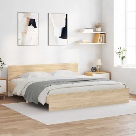 Estructura de cama con cabecero roble Sonoma 160x200 cm
