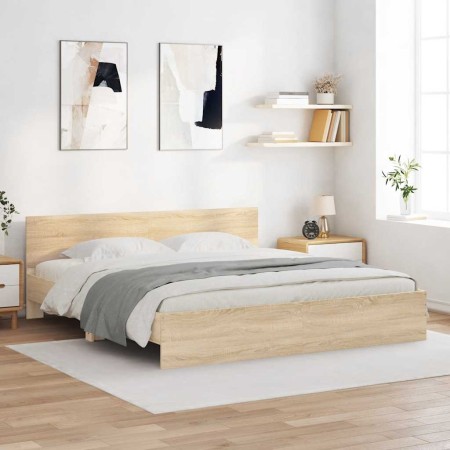 Estructura de cama con cabecero roble Sonoma 160x200 cm